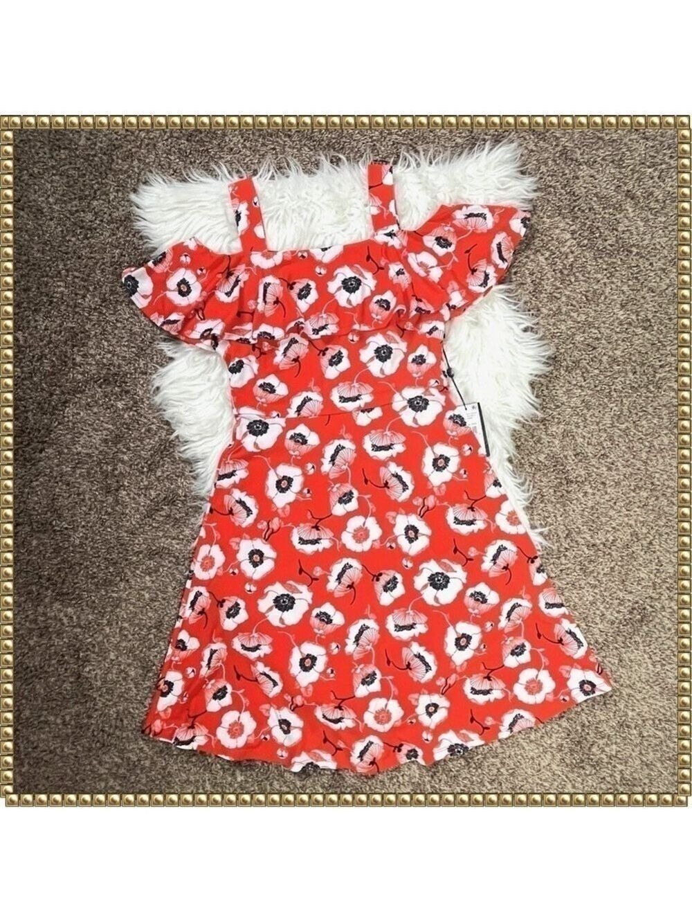 Adrianna Papell Floral Off Shoulder Fit and Flare Dress Small